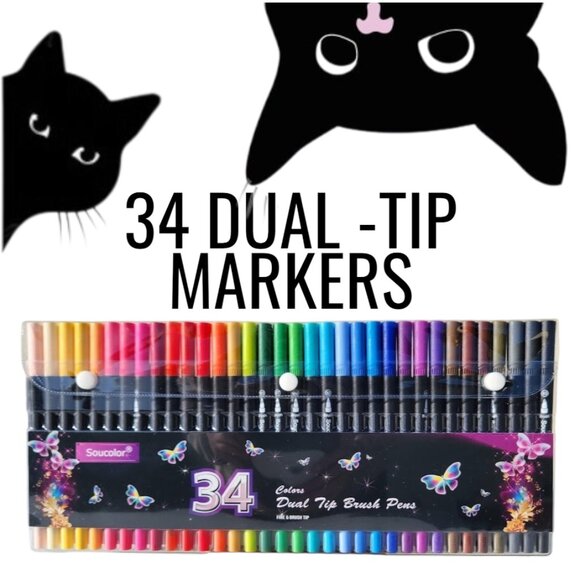NEW Art Supplies Brush Markers Pens for Adult Coloring Books School 34 Count Dua - Picture 1 of 13
